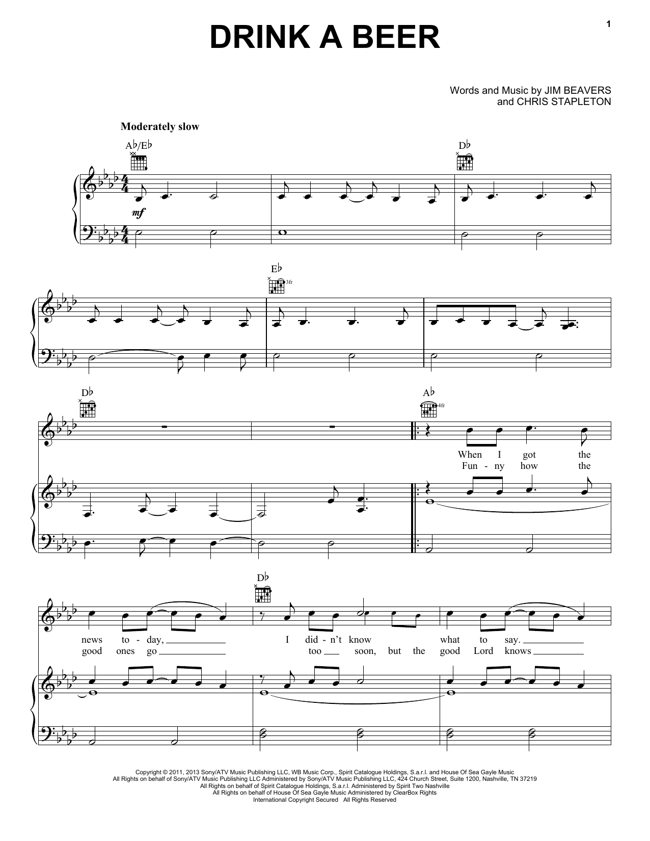 Luke Bryan Drink A Beer sheet music notes and chords arranged for Piano, Vocal & Guitar Chords (Right-Hand Melody)