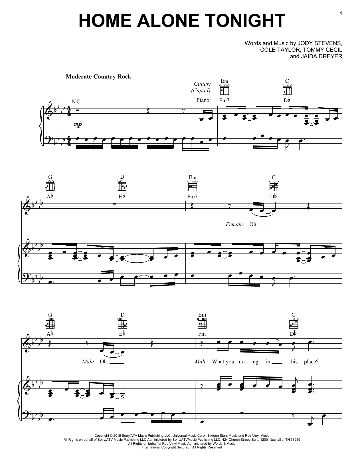 Luke Bryan feat. Karen Fairchild Home Alone Tonight sheet music notes and chords arranged for Piano, Vocal & Guitar Chords (Right-Hand Melody)