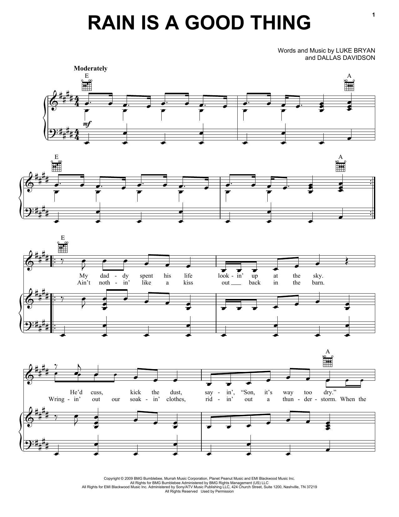 Luke Bryan Rain Is A Good Thing sheet music notes and chords arranged for Piano, Vocal & Guitar Chords (Right-Hand Melody)