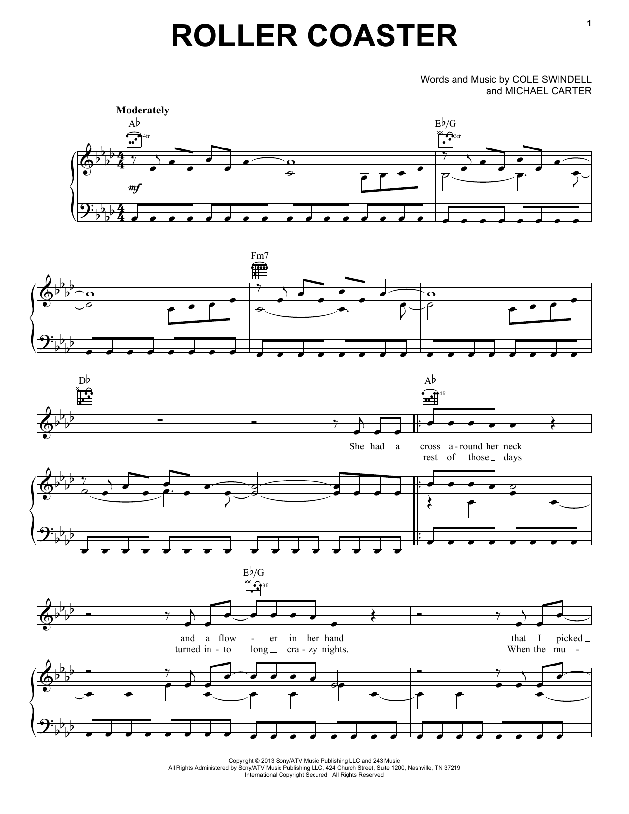 Luke Bryan Roller Coaster sheet music notes and chords arranged for Piano, Vocal & Guitar Chords (Right-Hand Melody)