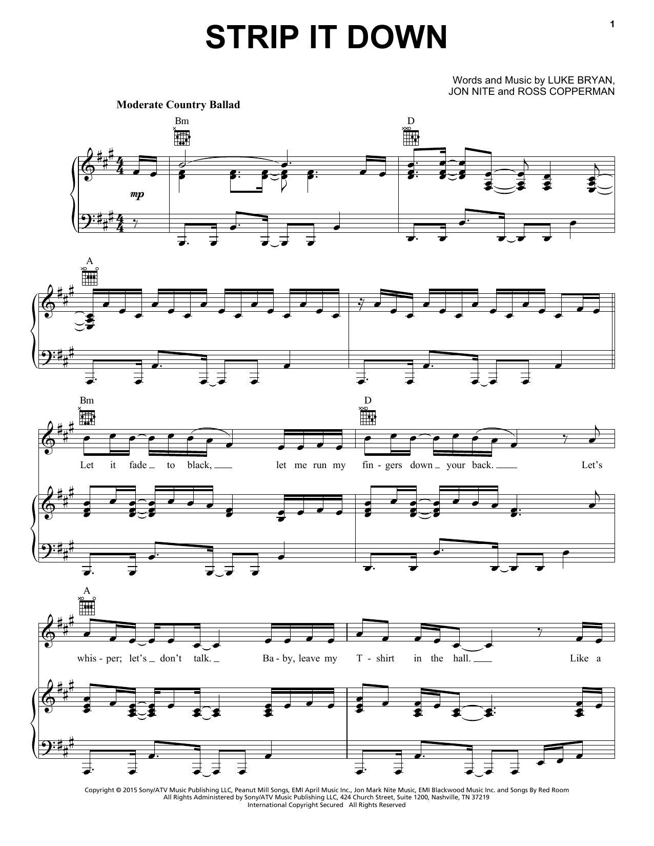 Luke Bryan Strip It Down sheet music notes and chords arranged for Piano, Vocal & Guitar Chords (Right-Hand Melody)