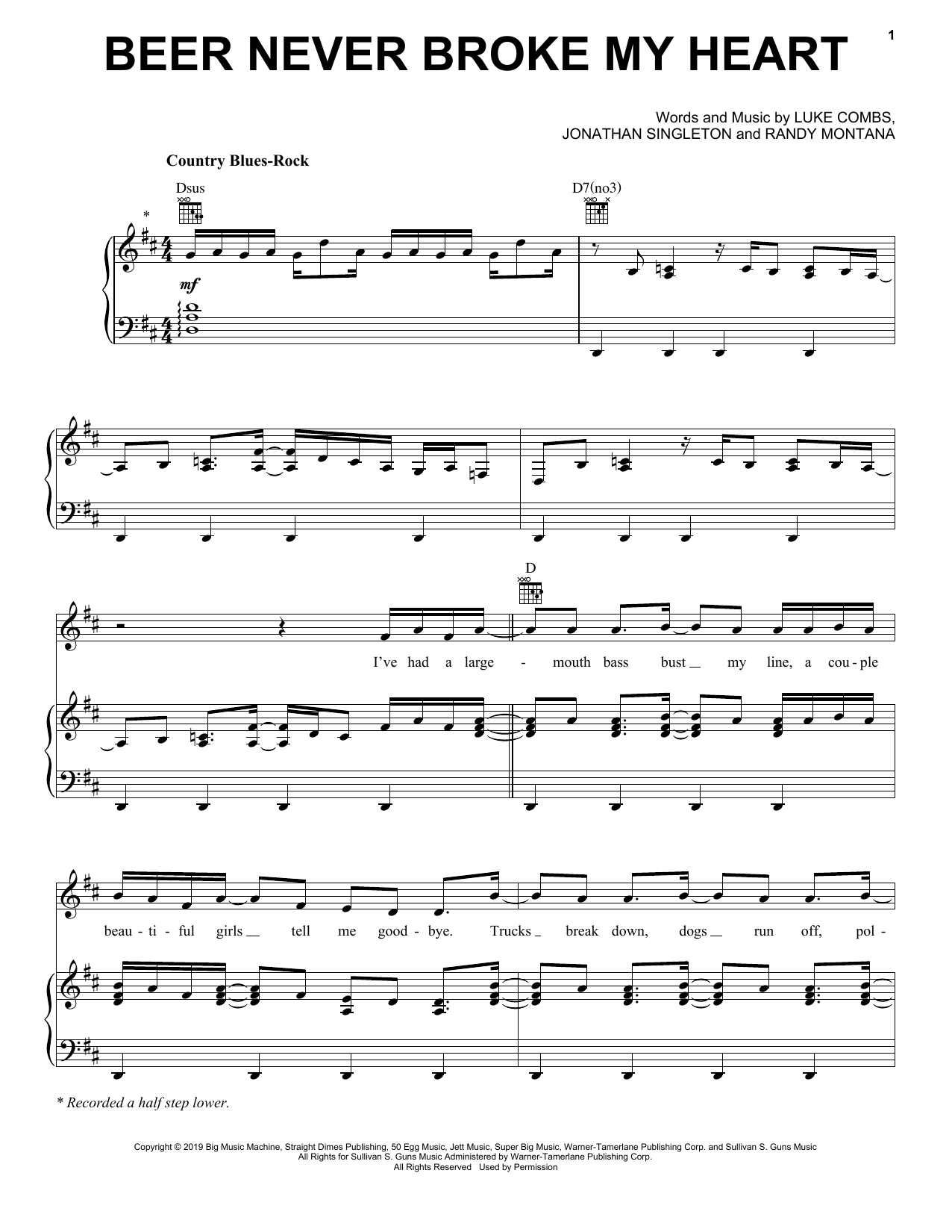 Luke Combs Beer Never Broke My Heart sheet music notes and chords arranged for Guitar Tab