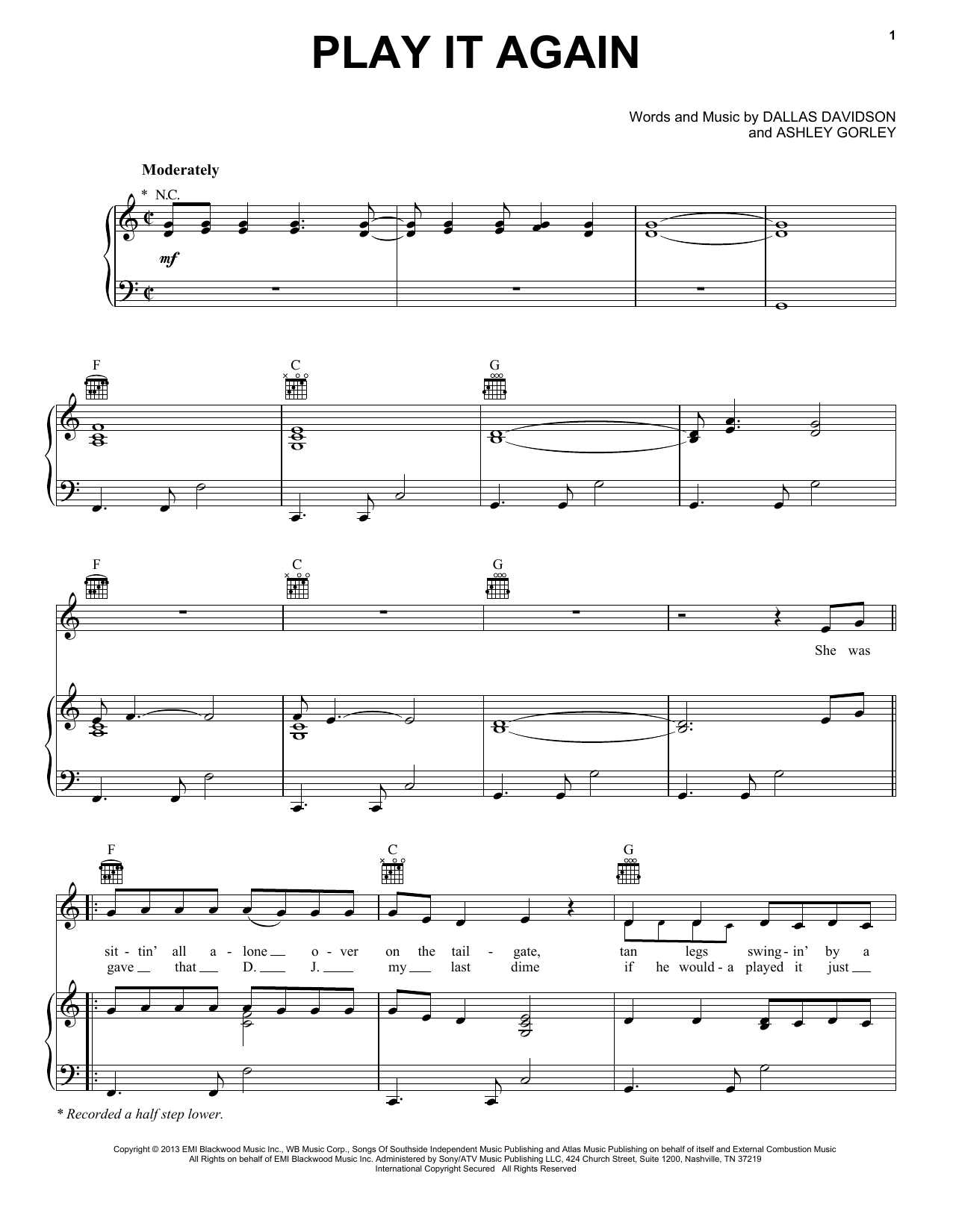 Luke Bryan Play It Again sheet music notes and chords arranged for Piano, Vocal & Guitar Chords (Right-Hand Melody)