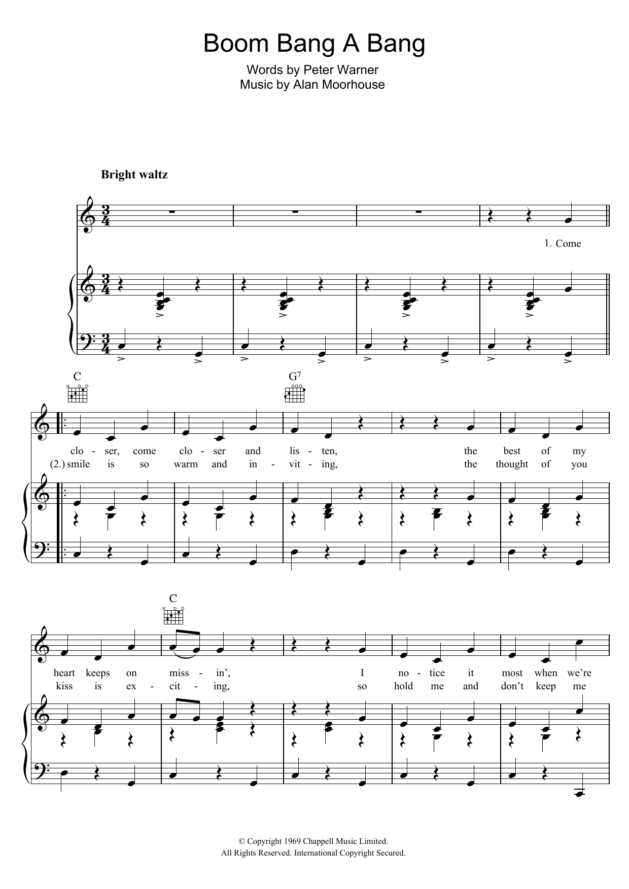 Lulu Boom Bang A Bang sheet music notes and chords arranged for Piano, Vocal & Guitar Chords