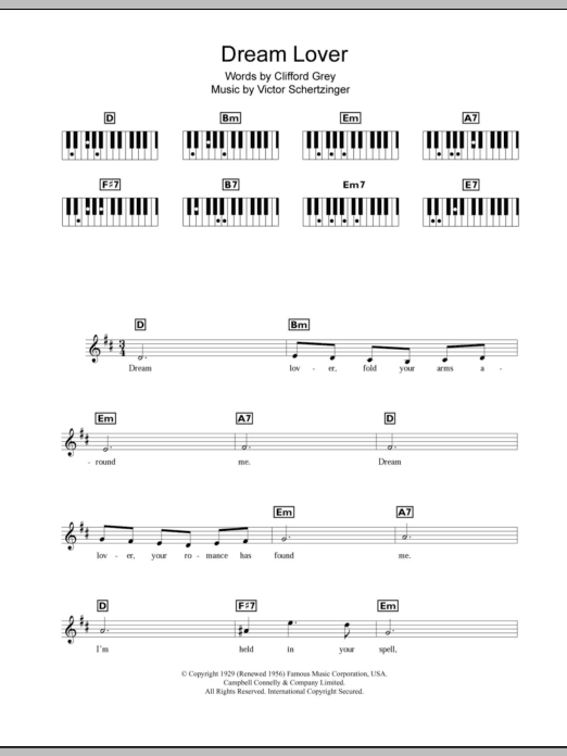 Lulu Dream Lover sheet music notes and chords arranged for Piano Chords/Lyrics