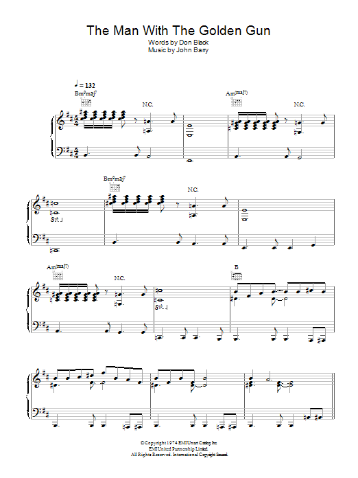 Lulu The Man With The Golden Gun sheet music notes and chords arranged for Piano, Vocal & Guitar Chords