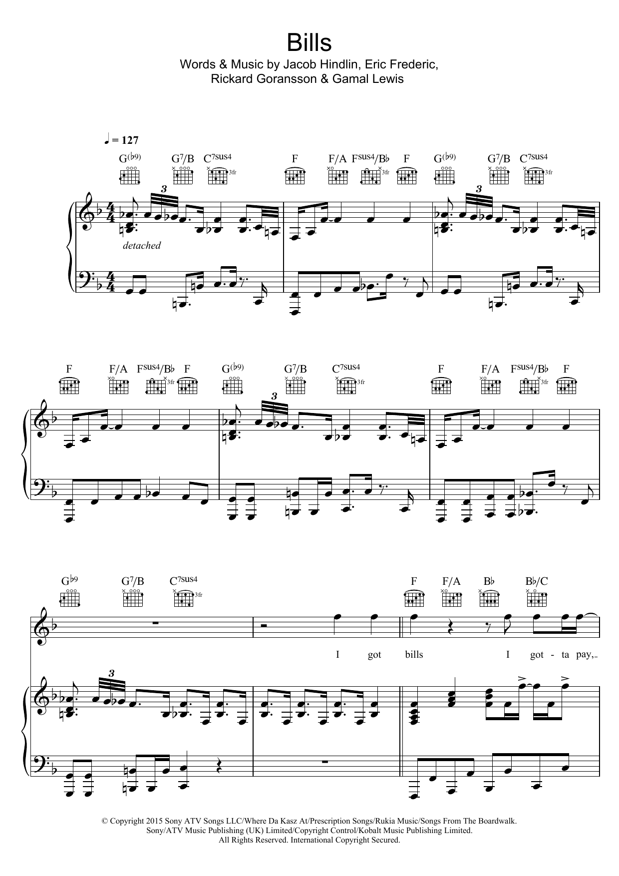 LunchMoney Lewis Bills sheet music notes and chords arranged for Guitar Chords/Lyrics