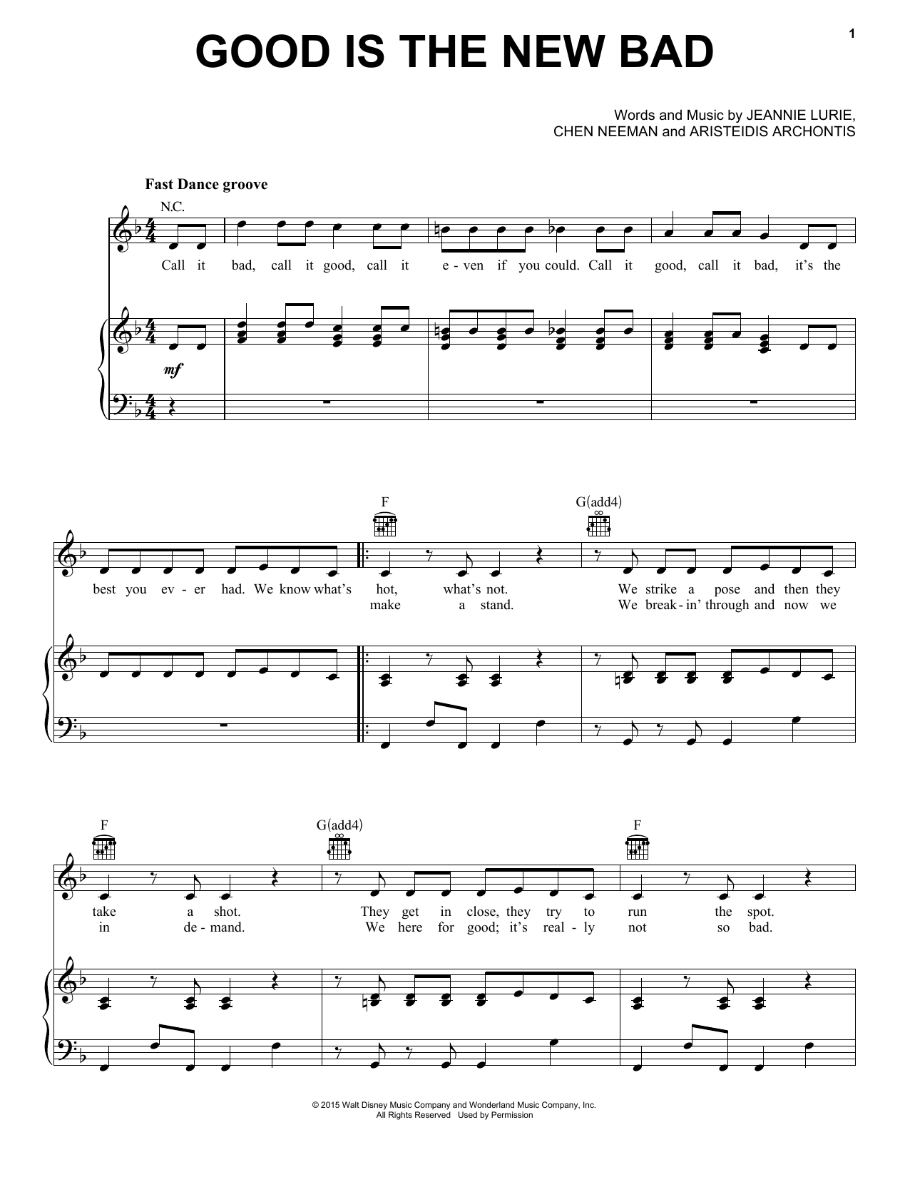 Lurie, Neeman, & Archontis Good Is The New Bad (from Disney's Descendants) sheet music notes and chords arranged for Piano, Vocal & Guitar Chords (Right-Hand Melody)