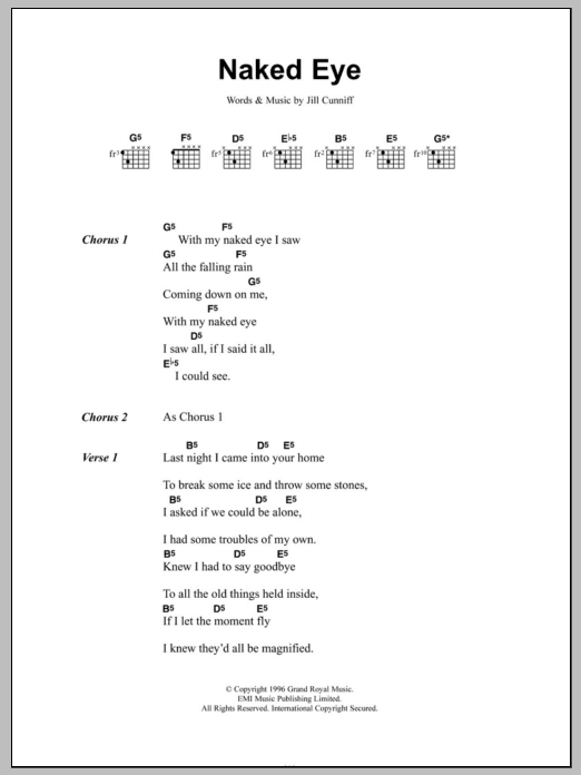 Luscious Jackson Naked Eye sheet music notes and chords arranged for Guitar Chords/Lyrics