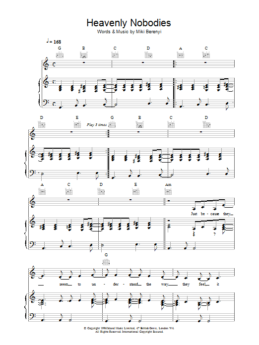 Lush Heavenly Nobodies sheet music notes and chords arranged for Piano, Vocal & Guitar Chords