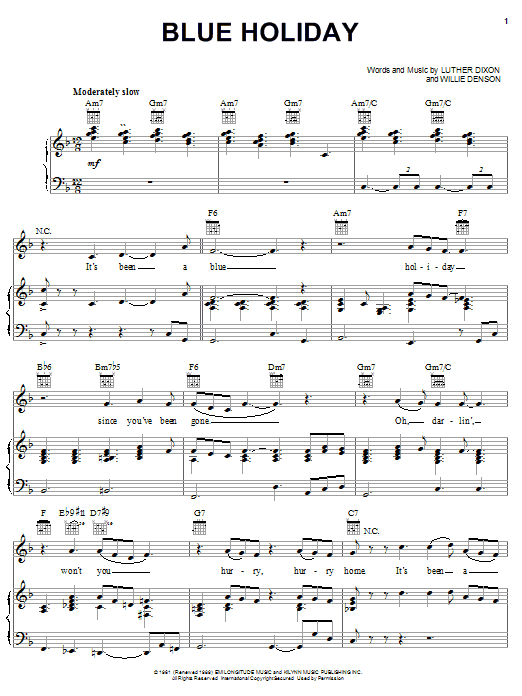 Luther Dixon Blue Holiday sheet music notes and chords arranged for Piano, Vocal & Guitar Chords (Right-Hand Melody)