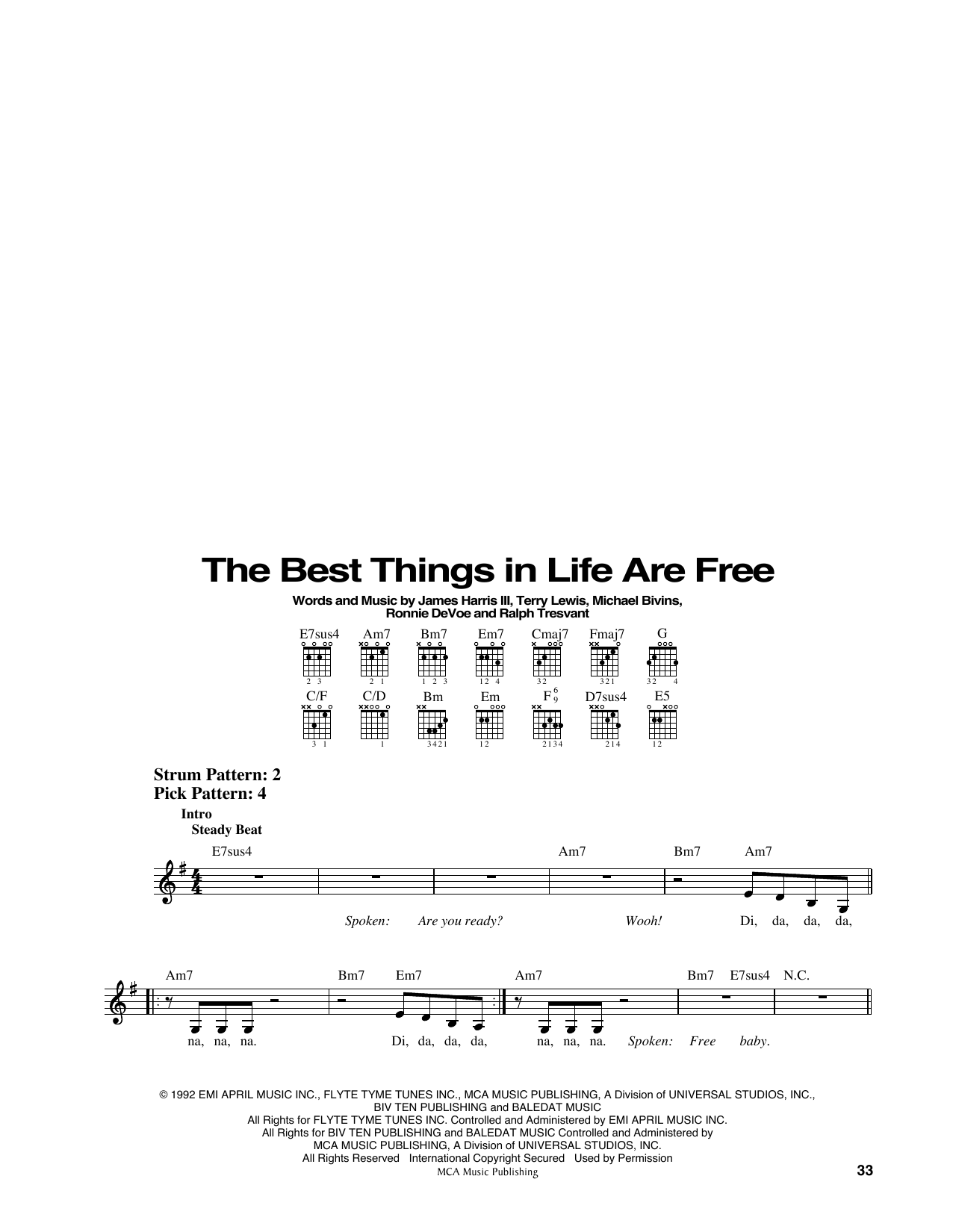 Luther Vandross & Janet Jackson The Best Things In Life Are Free (from Mo' Money) sheet music notes and chords arranged for Easy Guitar