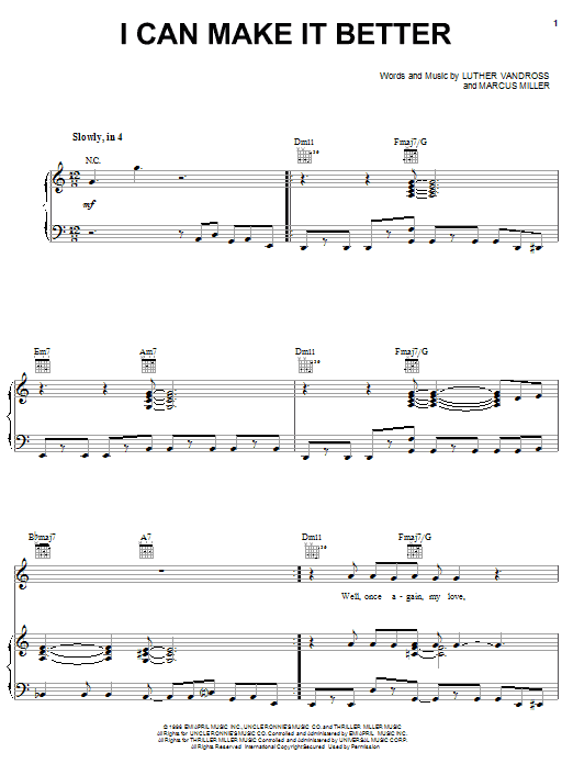 Luther Vandross I Can Make It Better sheet music notes and chords arranged for Piano, Vocal & Guitar Chords (Right-Hand Melody)
