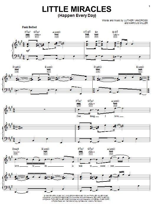 Luther Vandross Little Miracles (Happen Every Day) sheet music notes and chords arranged for Piano, Vocal & Guitar Chords (Right-Hand Melody)