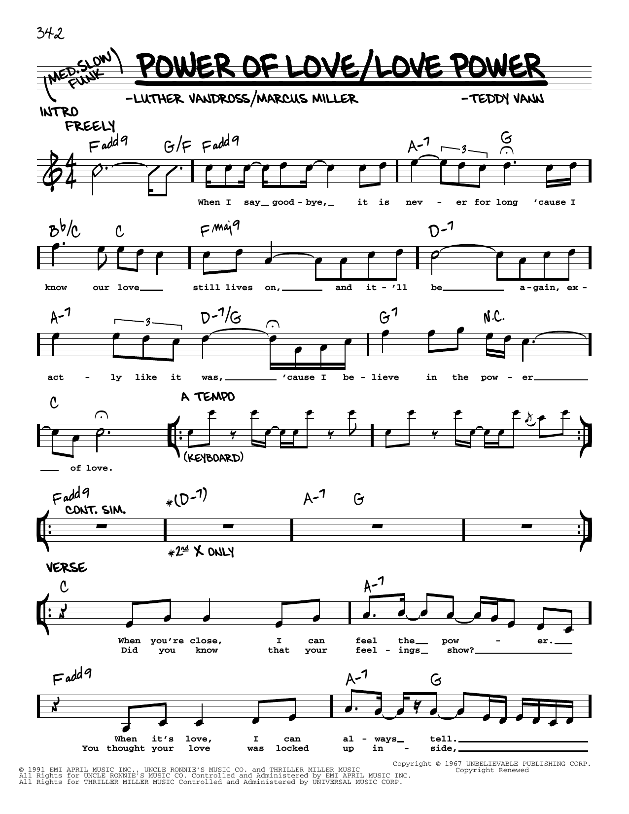 Luther Vandross Power Of Love/Love Power sheet music notes and chords arranged for Real Book – Melody & Chords