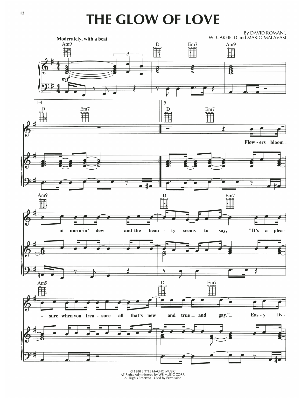 Luther Vandross The Glow Of Love sheet music notes and chords arranged for Piano, Vocal & Guitar Chords (Right-Hand Melody)