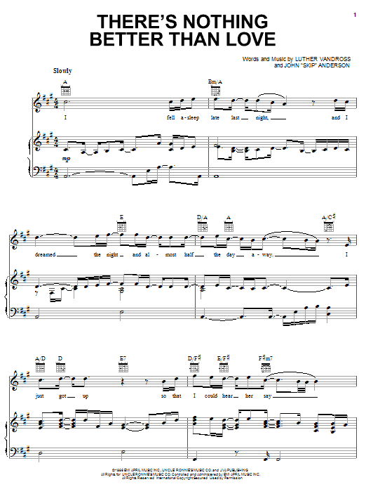 Luther Vandross There's Nothing Better Than Love sheet music notes and chords arranged for Piano, Vocal & Guitar Chords (Right-Hand Melody)