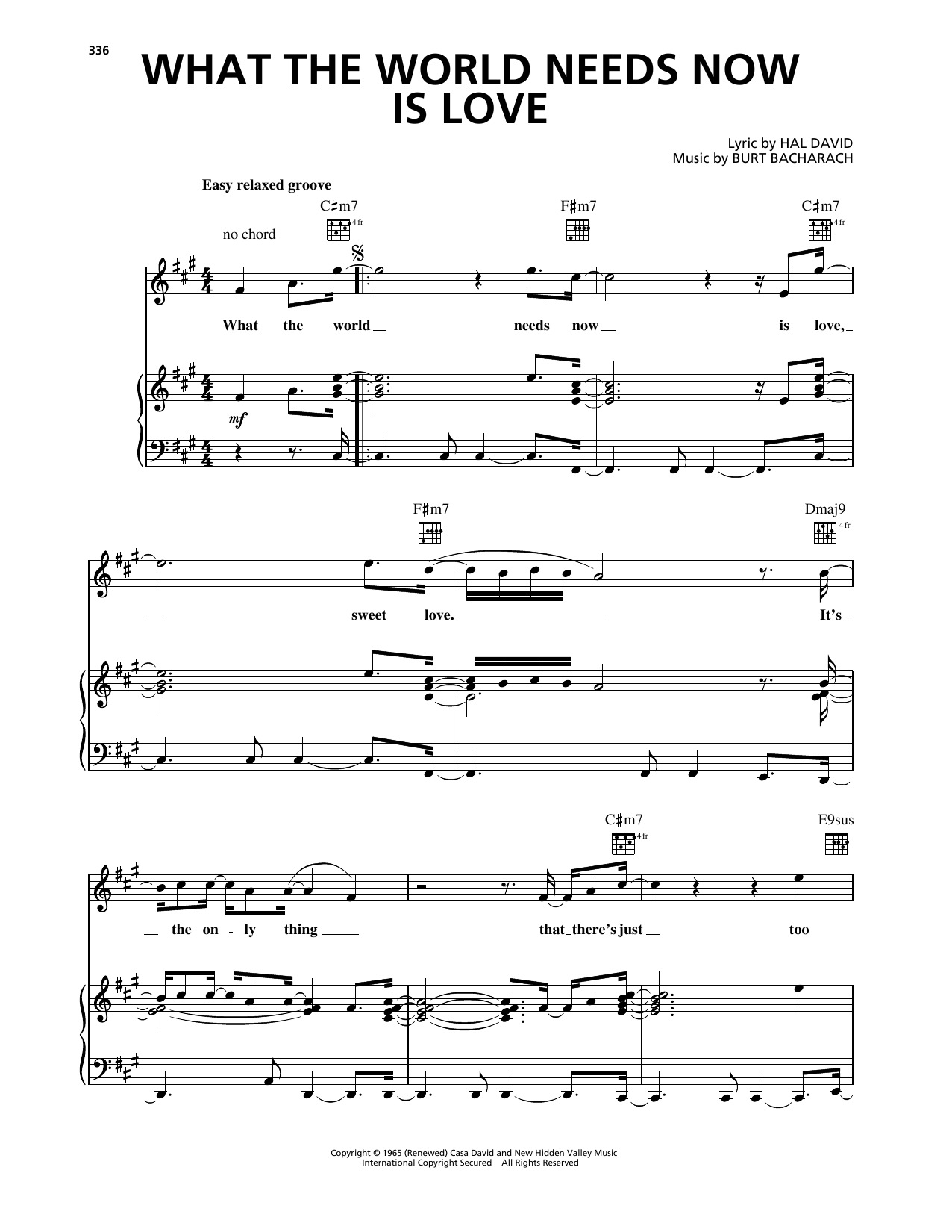 Luther Vandross What The World Needs Now Is Love sheet music notes and chords arranged for Piano, Vocal & Guitar Chords (Right-Hand Melody)