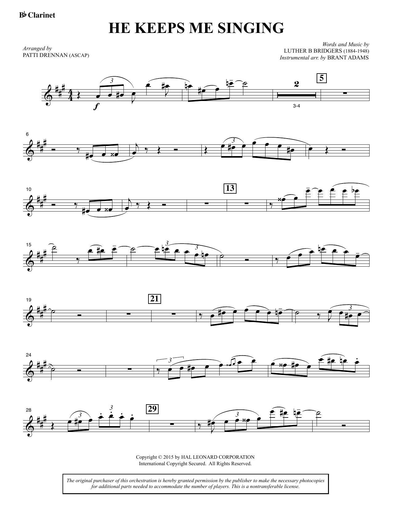 Luther B. Bridgers He Keeps Me Singing - Bb Clarinet sheet music notes and chords. Download Printable PDF.