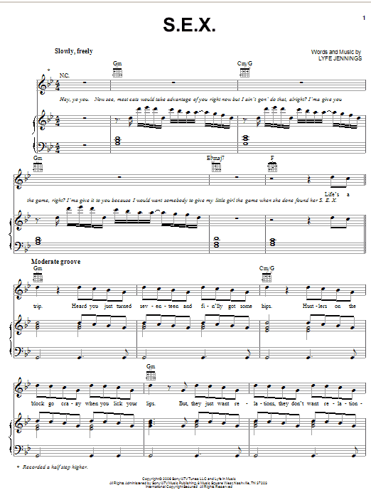 Lyfe Jennings S.E.X. sheet music notes and chords arranged for Piano, Vocal & Guitar Chords (Right-Hand Melody)