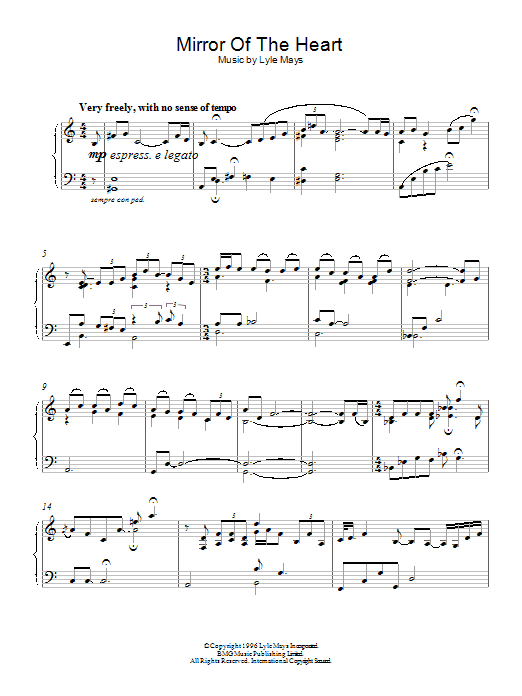 Lyle Mays Mirror Of The Heart sheet music notes and chords arranged for Piano Solo