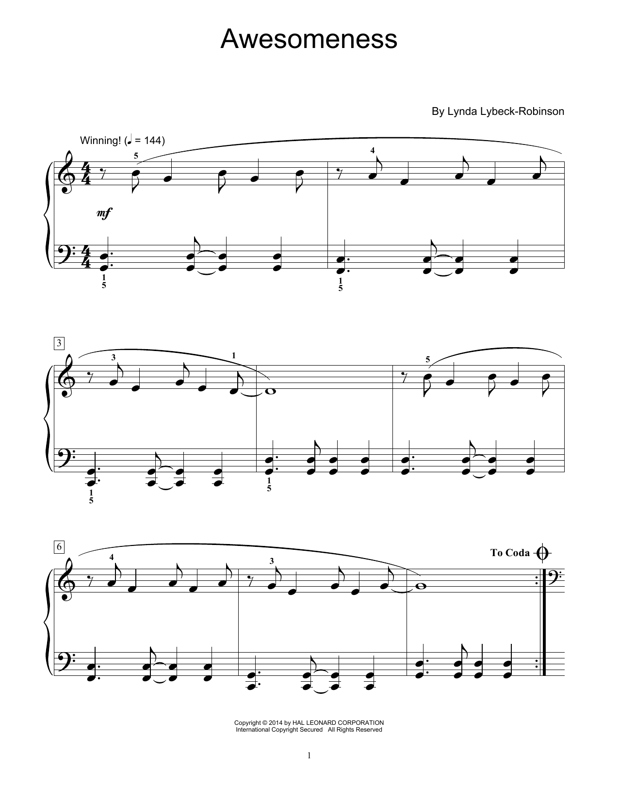 Lynda Lybeck-Robinson Awesomeness sheet music notes and chords arranged for Educational Piano