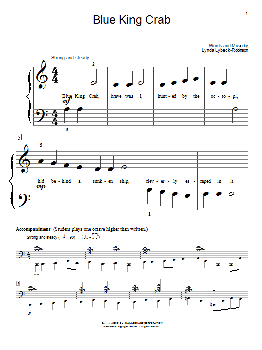 Lynda Lybeck-Robinson Blue King Crab sheet music notes and chords arranged for Educational Piano