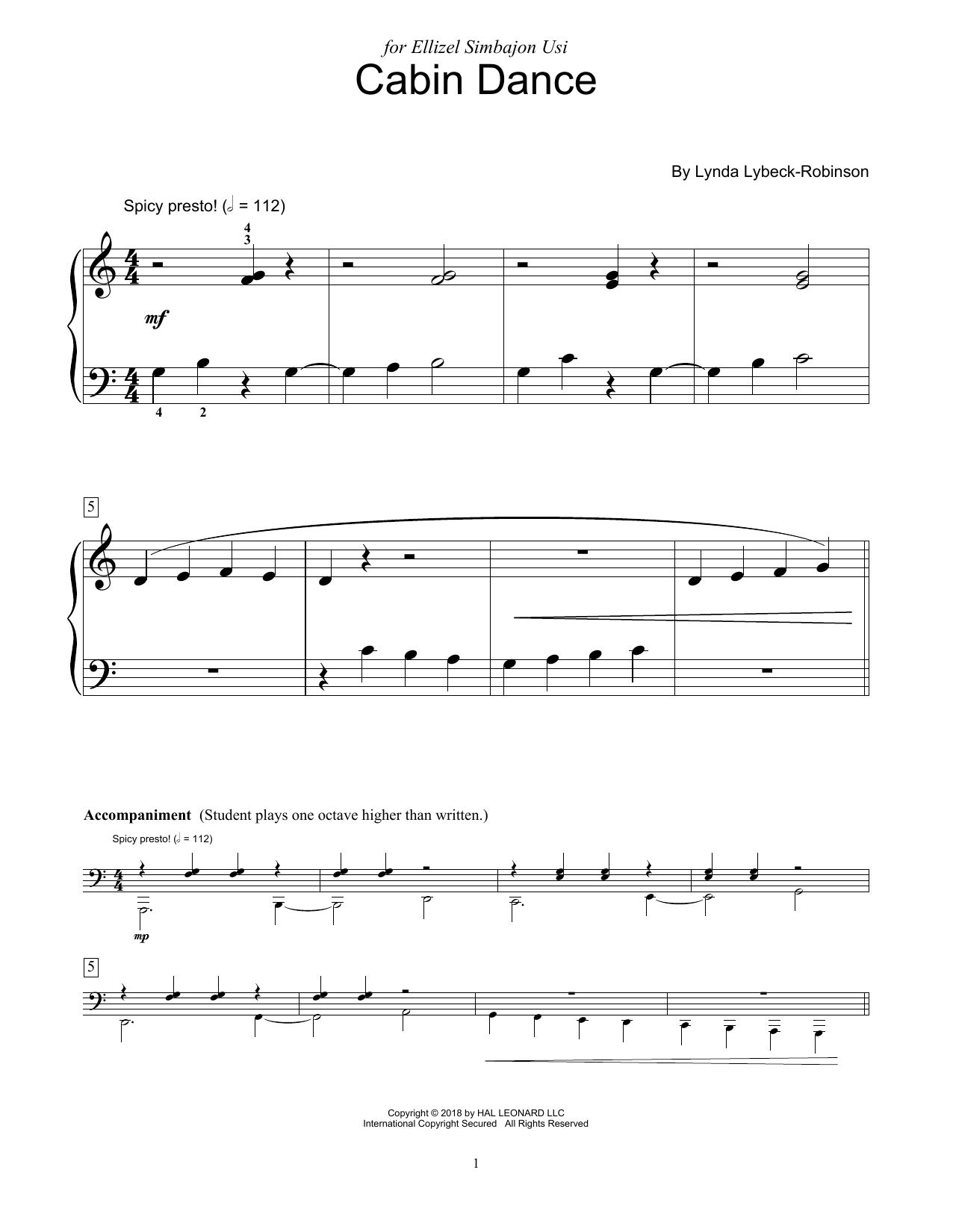 Lynda Lybeck-Robinson Cabin Dance sheet music notes and chords arranged for Educational Piano