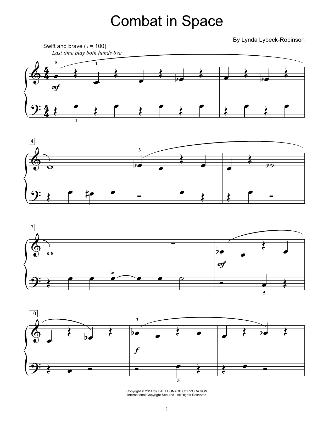 Lynda Lybeck-Robinson Combat In Space sheet music notes and chords arranged for Educational Piano