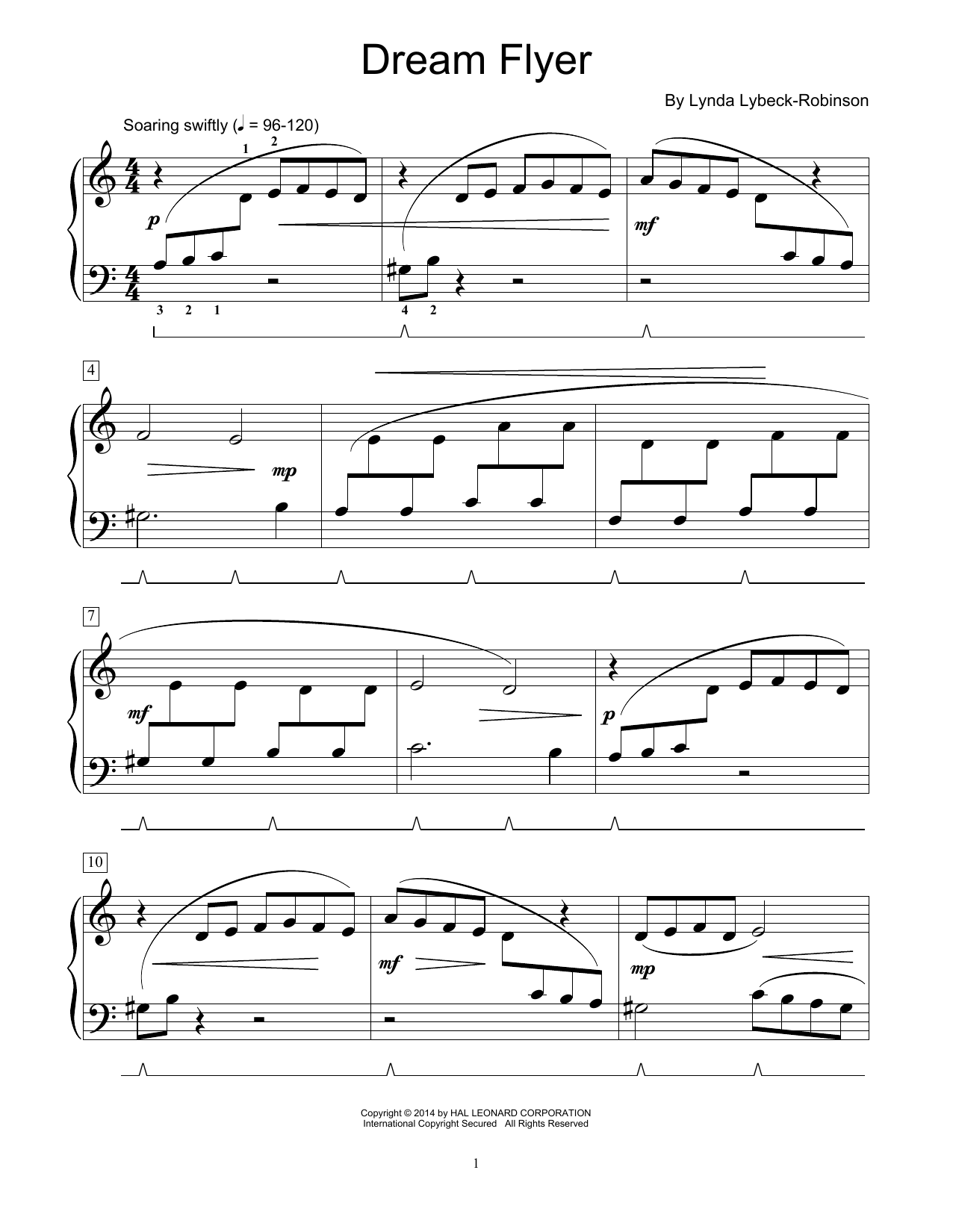 Lynda Lybeck-Robinson Dream Flyer sheet music notes and chords arranged for Educational Piano