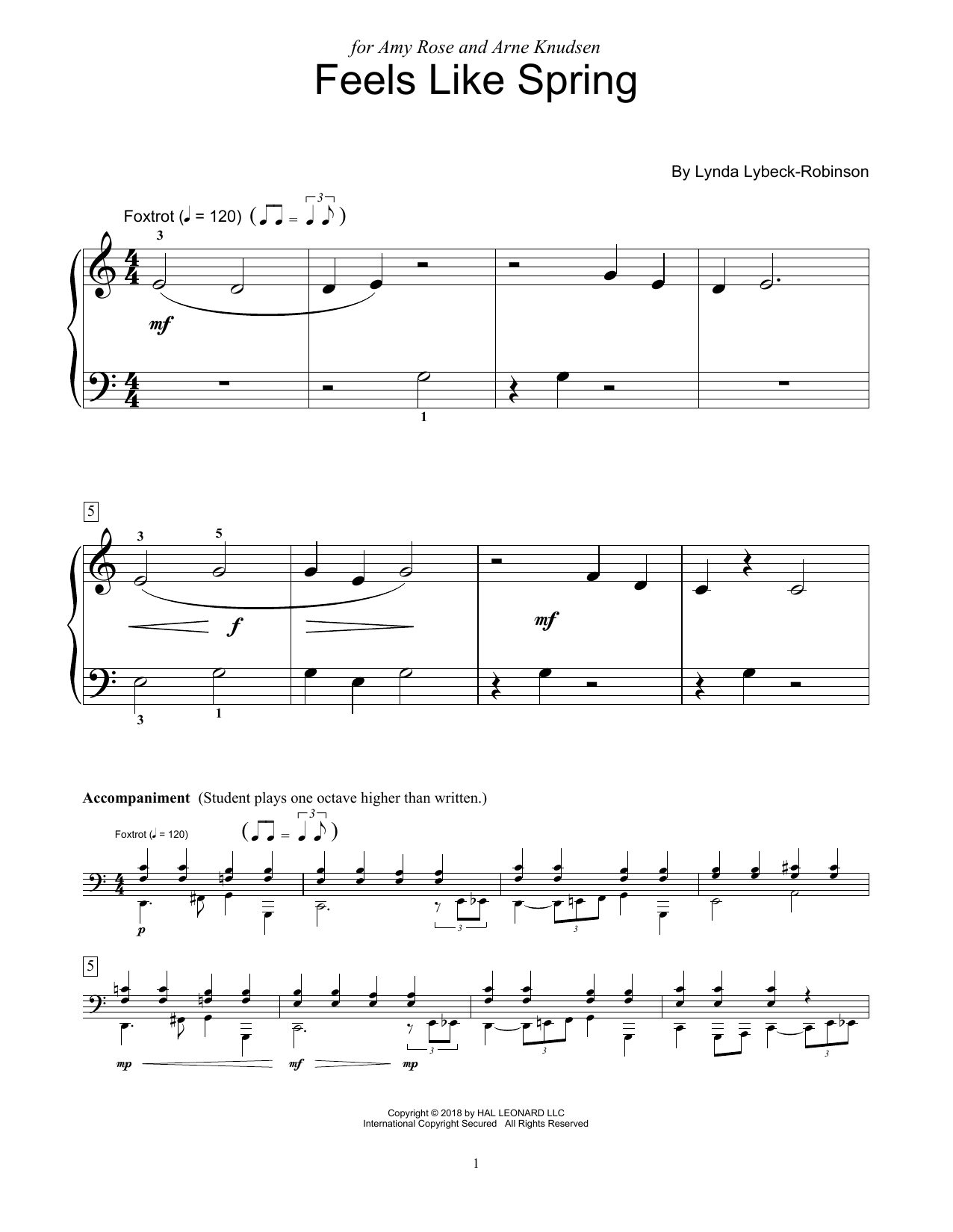 Lynda Lybeck-Robinson Feels Like Spring sheet music notes and chords arranged for Educational Piano