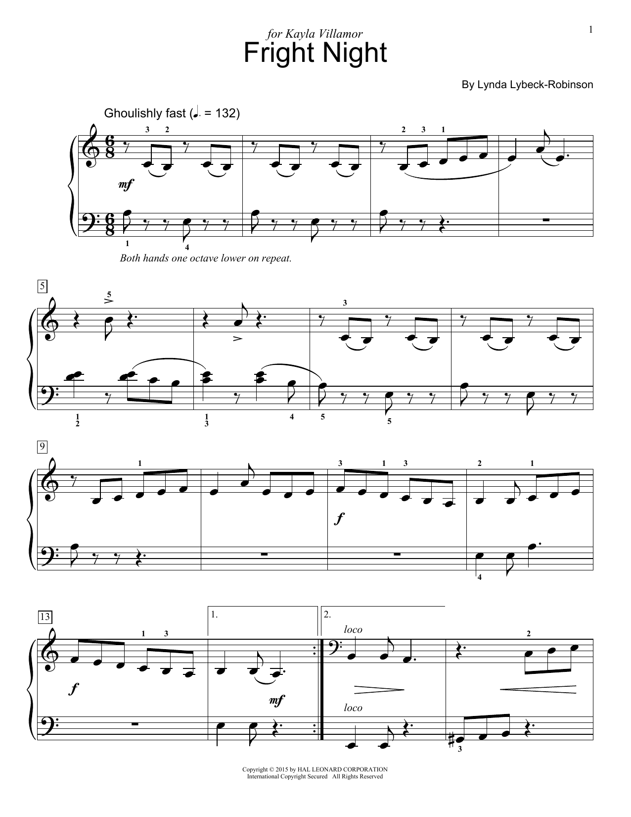 Lynda Lybeck-Robinson Fright Night sheet music notes and chords arranged for Educational Piano