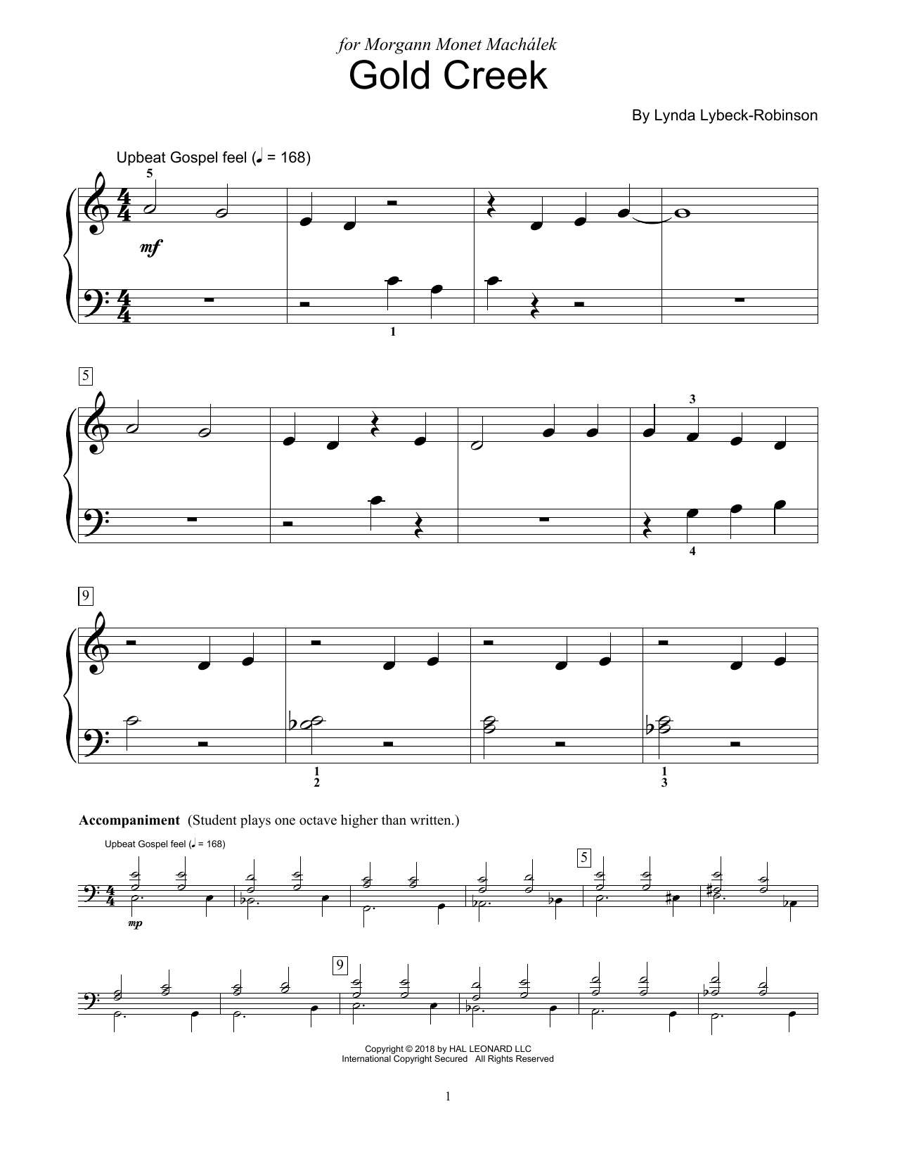 Lynda Lybeck-Robinson Gold Creek sheet music notes and chords arranged for Educational Piano