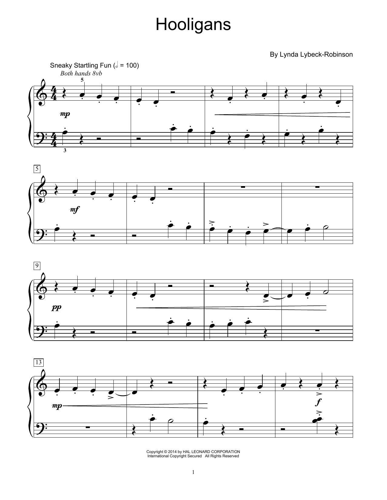 Lynda Lybeck-Robinson Hooligans sheet music notes and chords arranged for Educational Piano