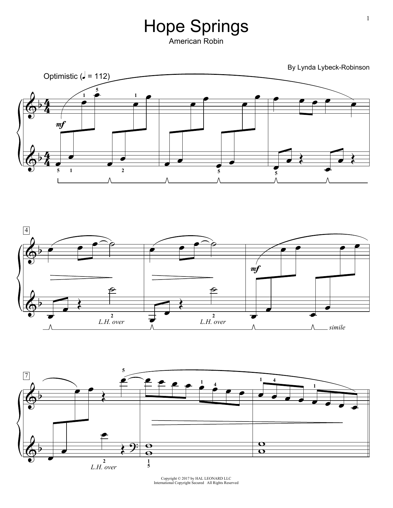 Lynda Lybeck-Robinson Hope Springs sheet music notes and chords arranged for Educational Piano