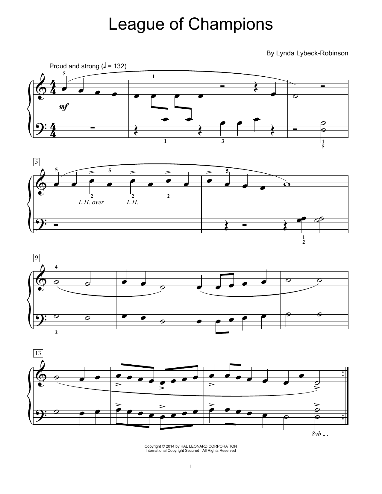 Lynda Lybeck-Robinson League Of Champions sheet music notes and chords arranged for Educational Piano