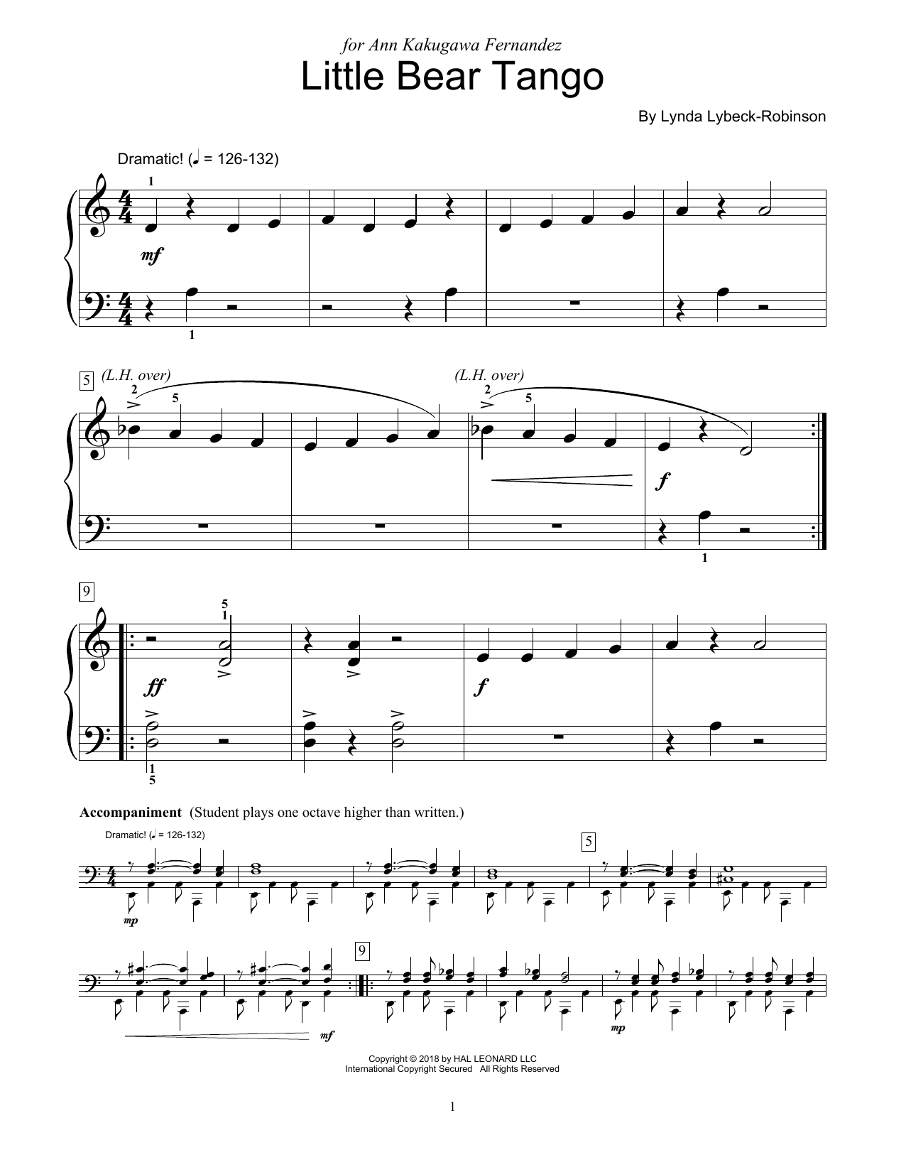Lynda Lybeck-Robinson Little Bear Tango sheet music notes and chords arranged for Educational Piano