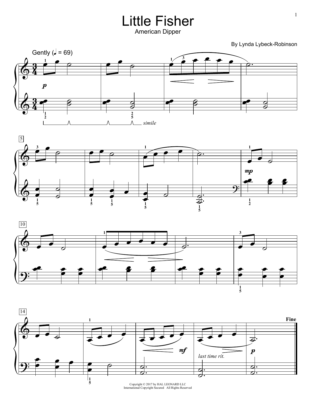 Lynda Lybeck-Robinson Little Fisher sheet music notes and chords arranged for Educational Piano