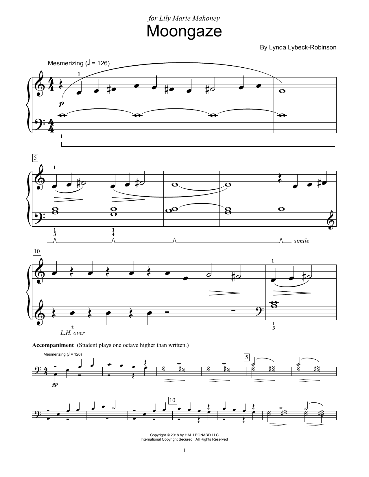 Lynda Lybeck-Robinson Moongaze sheet music notes and chords arranged for Educational Piano