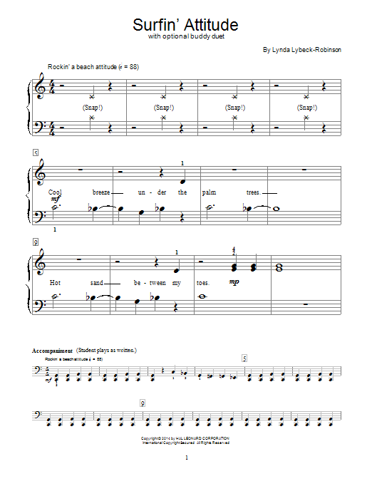 Lynda Lybeck-Robinson Surfin' Attitude sheet music notes and chords arranged for Educational Piano