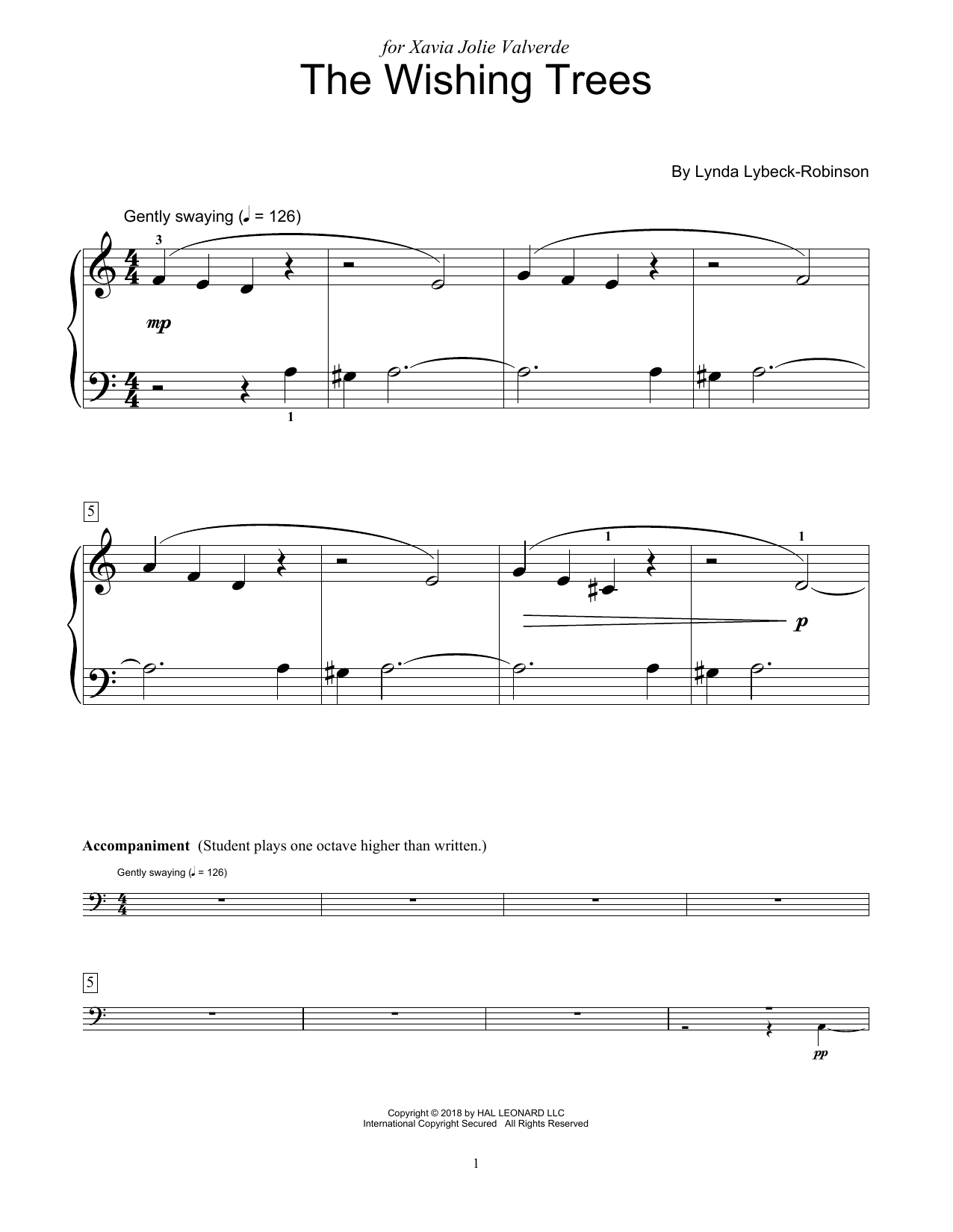 Lynda Lybeck-Robinson The Wishing Trees sheet music notes and chords arranged for Educational Piano
