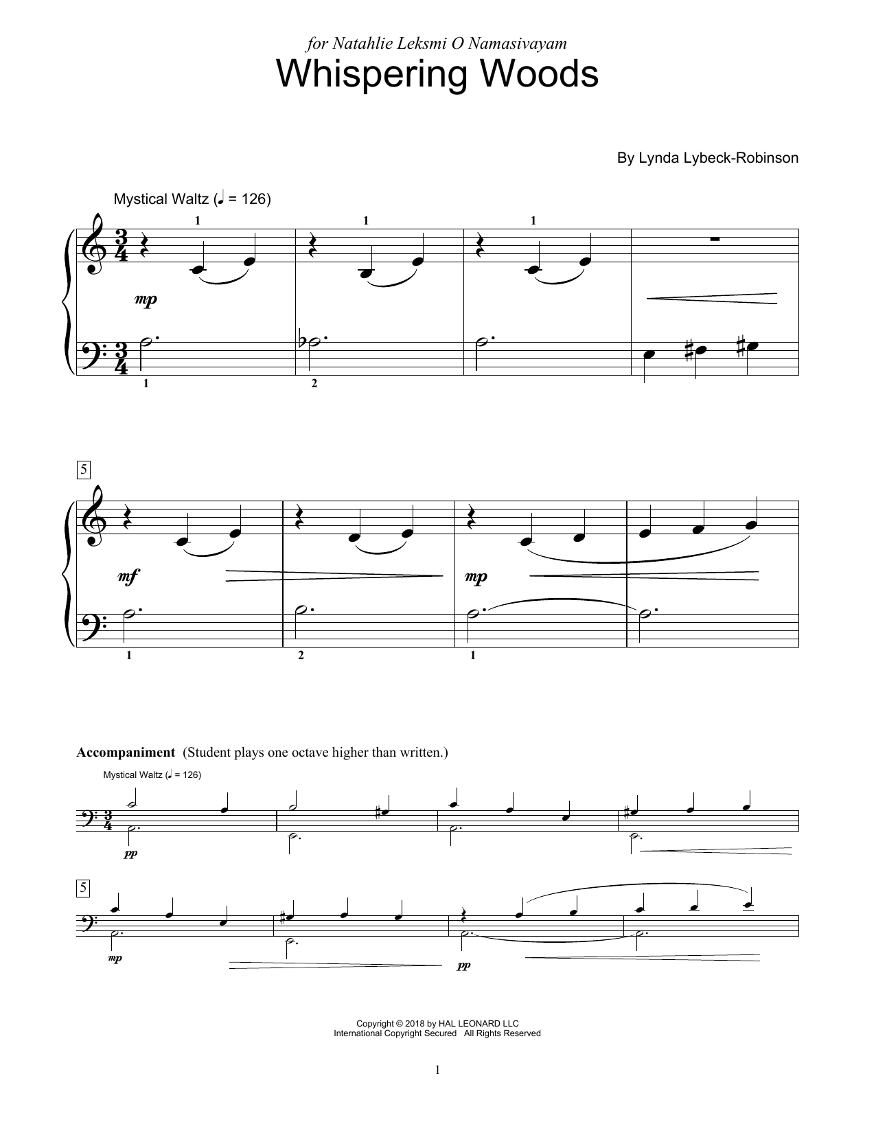 Lynda Lybeck-Robinson Whispering Woods sheet music notes and chords arranged for Educational Piano