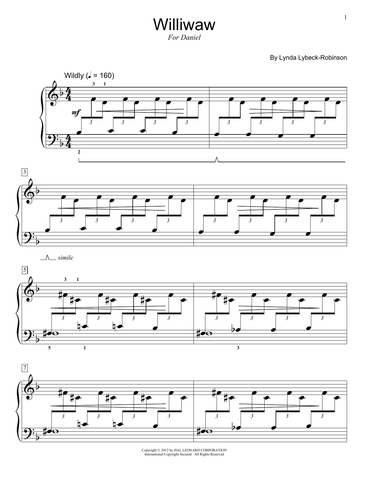 Lynda Lybeck-Robinson Williwaw sheet music notes and chords arranged for Educational Piano
