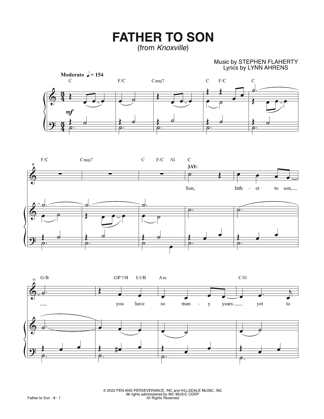 Lynn Ahrens & Stephen Flaherty Father To Son (from Knoxville) sheet music notes and chords arranged for Piano & Vocal