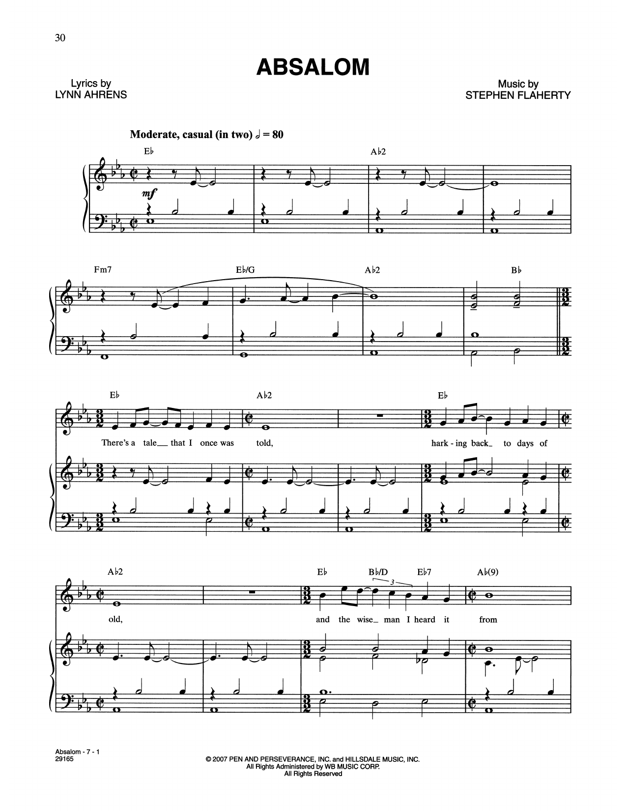 Lynn Ahrens and Stephen Flaherty Absalom (from The Glorious Ones) sheet music notes and chords arranged for Piano & Vocal