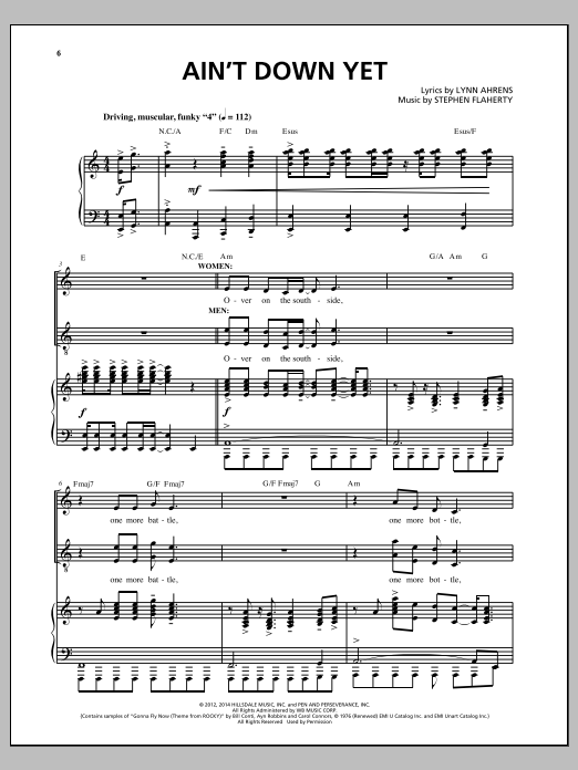 Lynn Ahrens and Stephen Flaherty Ain't Down Yet (from the musical Rocky) sheet music notes and chords arranged for Piano & Vocal