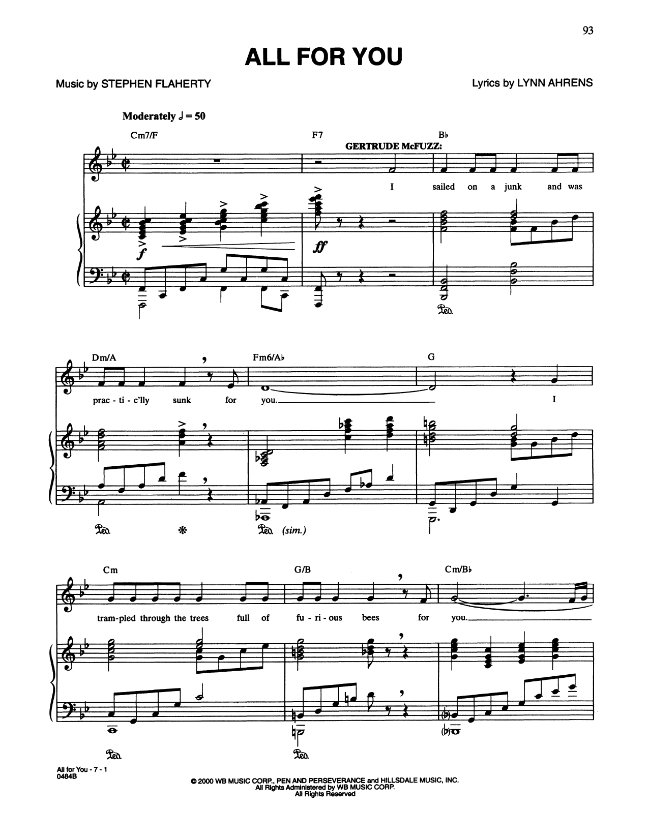 Lynn Ahrens and Stephen Flaherty All For You (from Seussical The Musical) sheet music notes and chords arranged for Piano & Vocal
