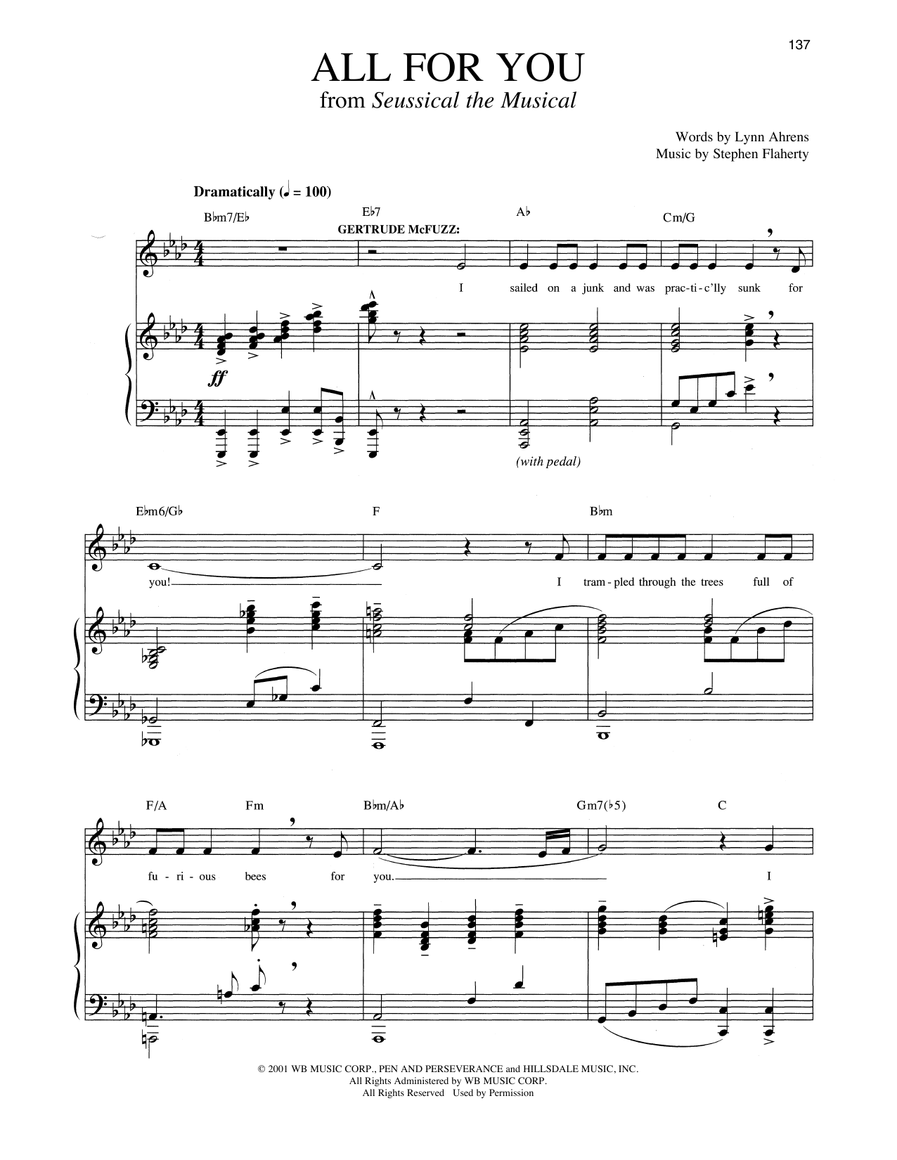 Lynn Ahrens and Stephen Flaherty All For You [Solo version] (from Seussical The Musical) sheet music notes and chords arranged for Piano & Vocal