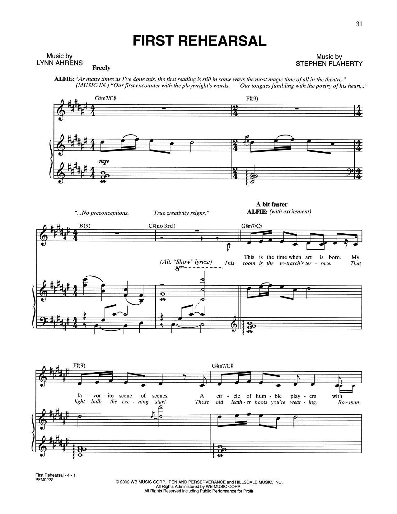 Lynn Ahrens and Stephen Flaherty First Rehearsal (from A Man Of No Importance: A New Musical) sheet music notes and chords arranged for Piano & Vocal