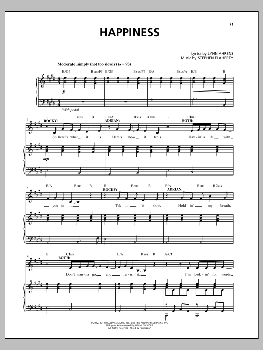 Lynn Ahrens and Stephen Flaherty Happiness (from the musical Rocky) sheet music notes and chords arranged for Piano & Vocal